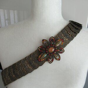 Joan Rivers Classics Collection Bronze Tone Metal Stretch Belt w/ Jeweled Buckle